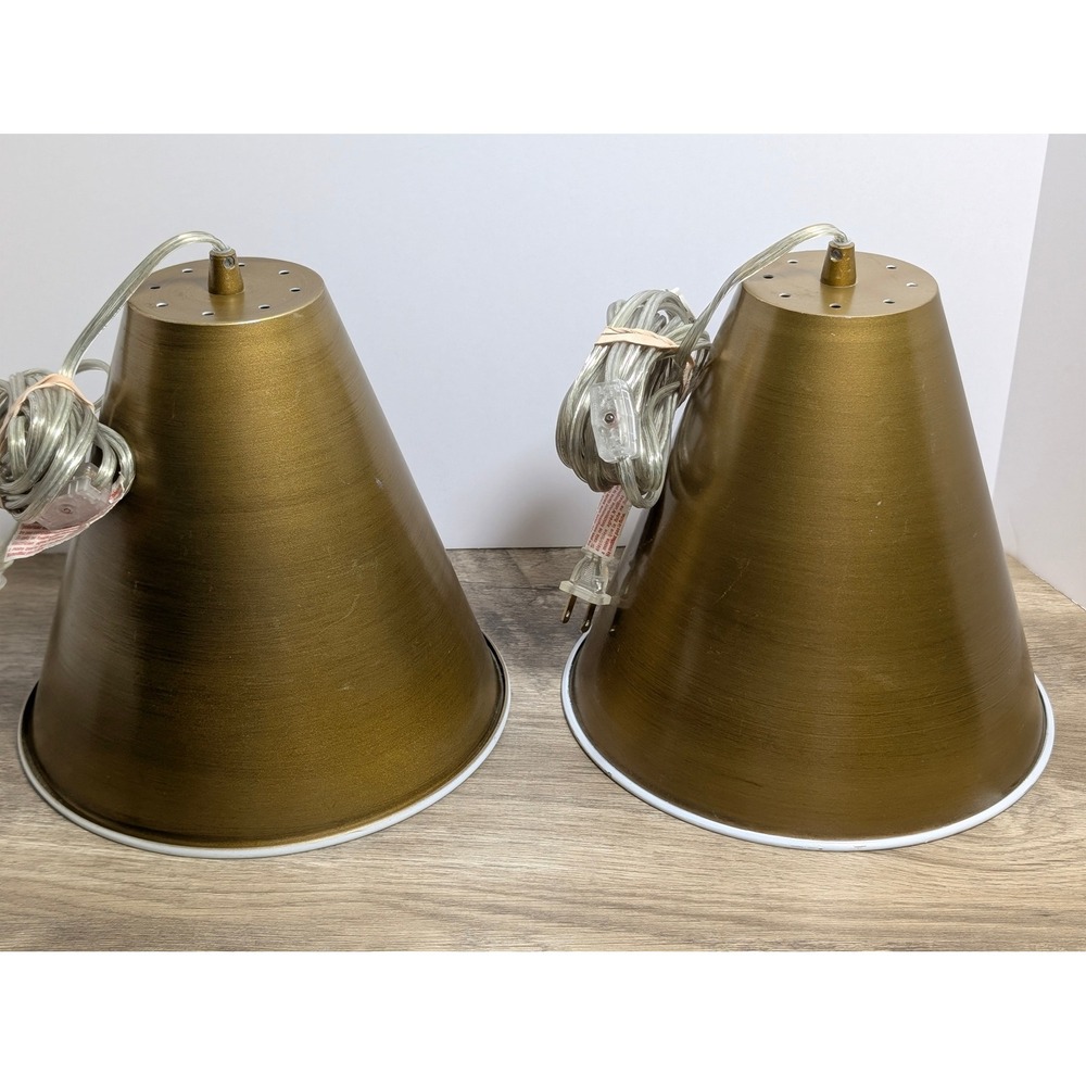 Set of 2 Gold Cone Pendant Lights Mid Century Modern Style Hanging Lamps Retro